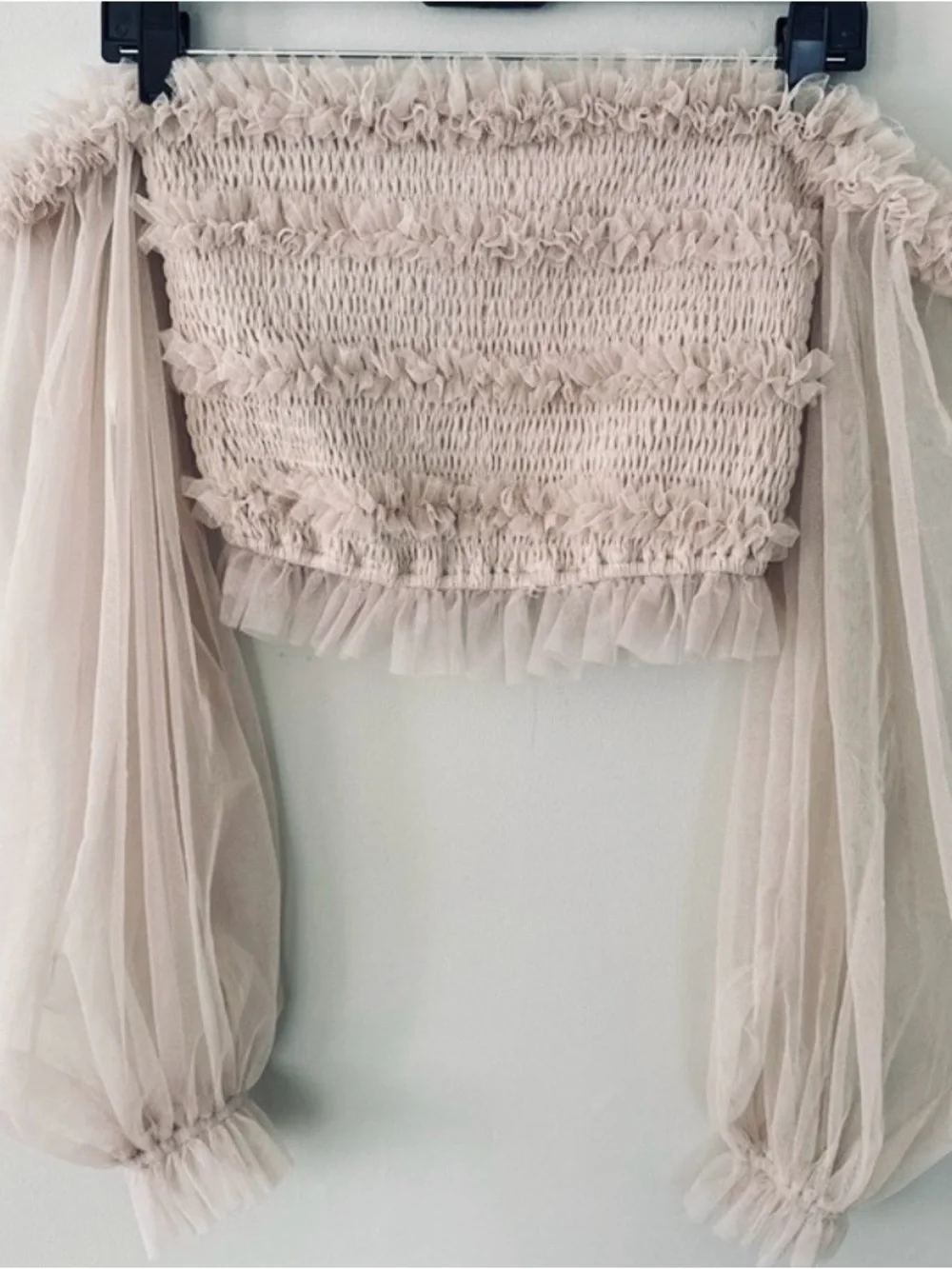 Mable x Anthropologie Romantic Smocked Tulle Tube Cropped Top Neutral Large NEW - Picture 3 of 9